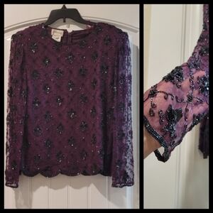 Stenay Plum Beaded Long-Sleeve Top